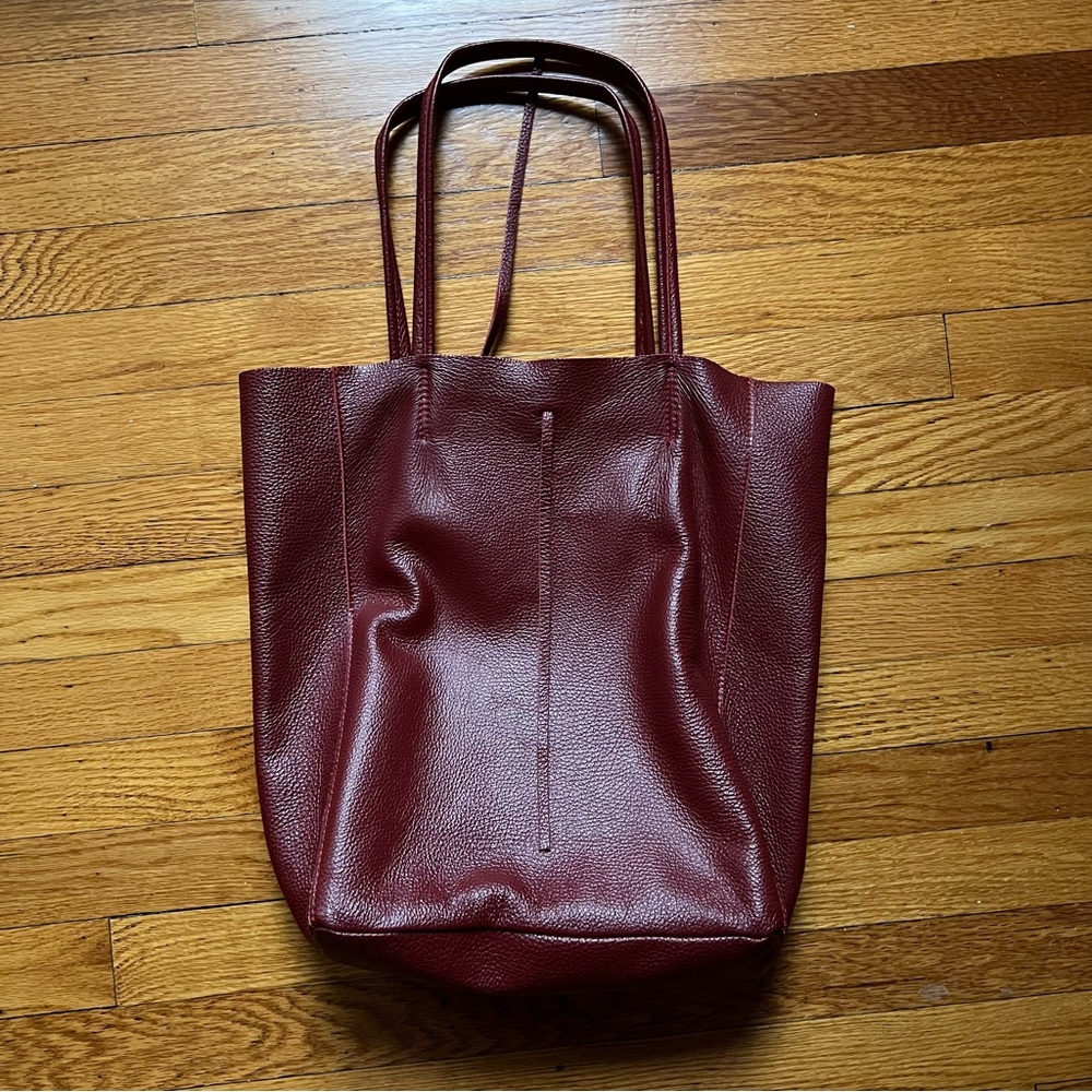 Red Italian Leather Tote Bag NWOT